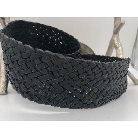 BELT Unique Black Braided Leather Silver Embossed 4 1/4\
